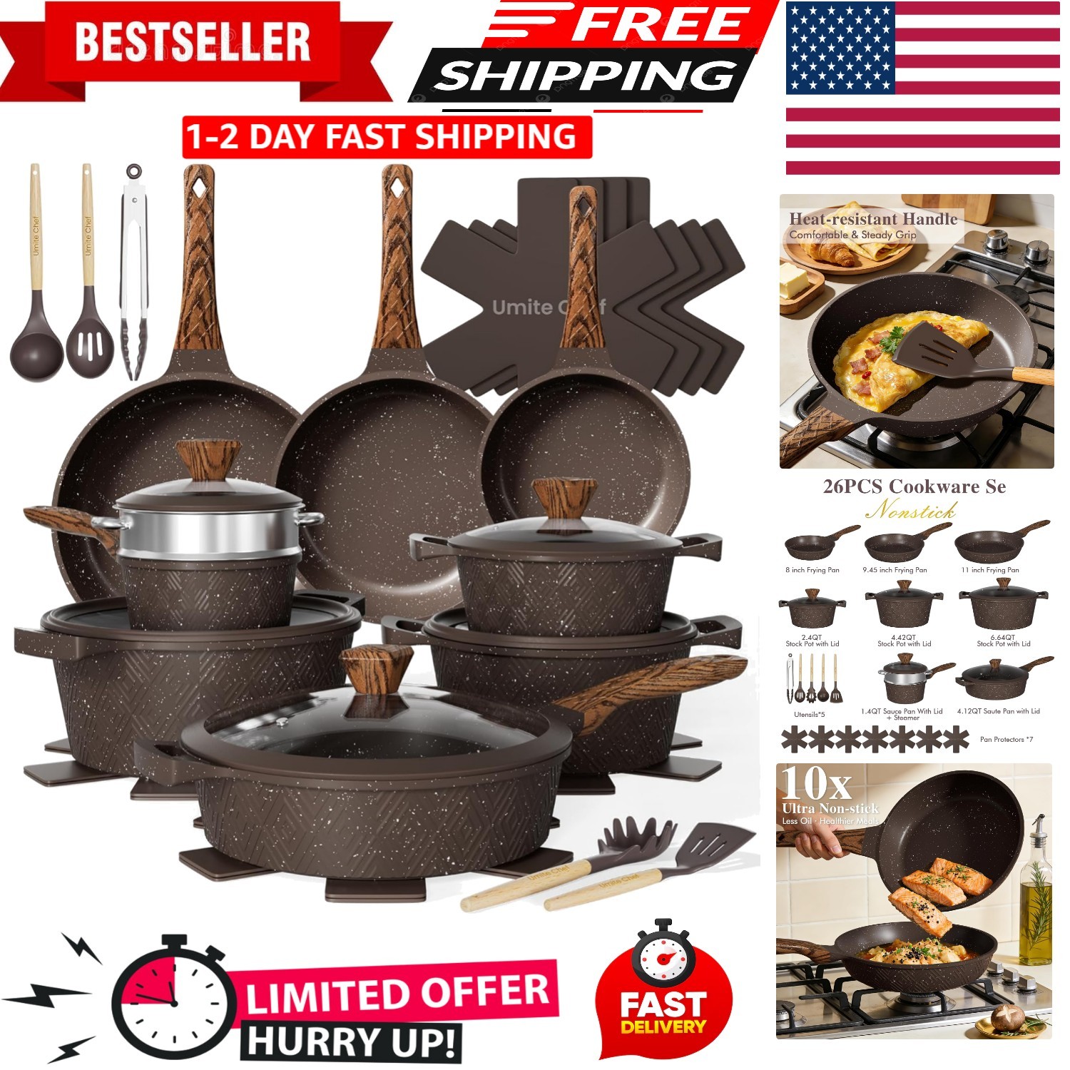 26PCS Pots and Pans Set Non Stick, Cookware Set Pots and Pans Induction Cook War