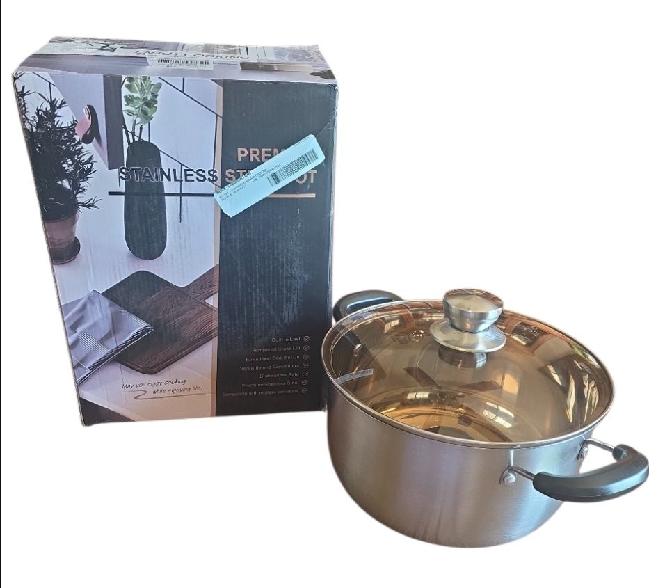 Vesteel 6 Qt Stainless Steel Stock Pot 18/10 Glass Lid Induction Gas Ceramic