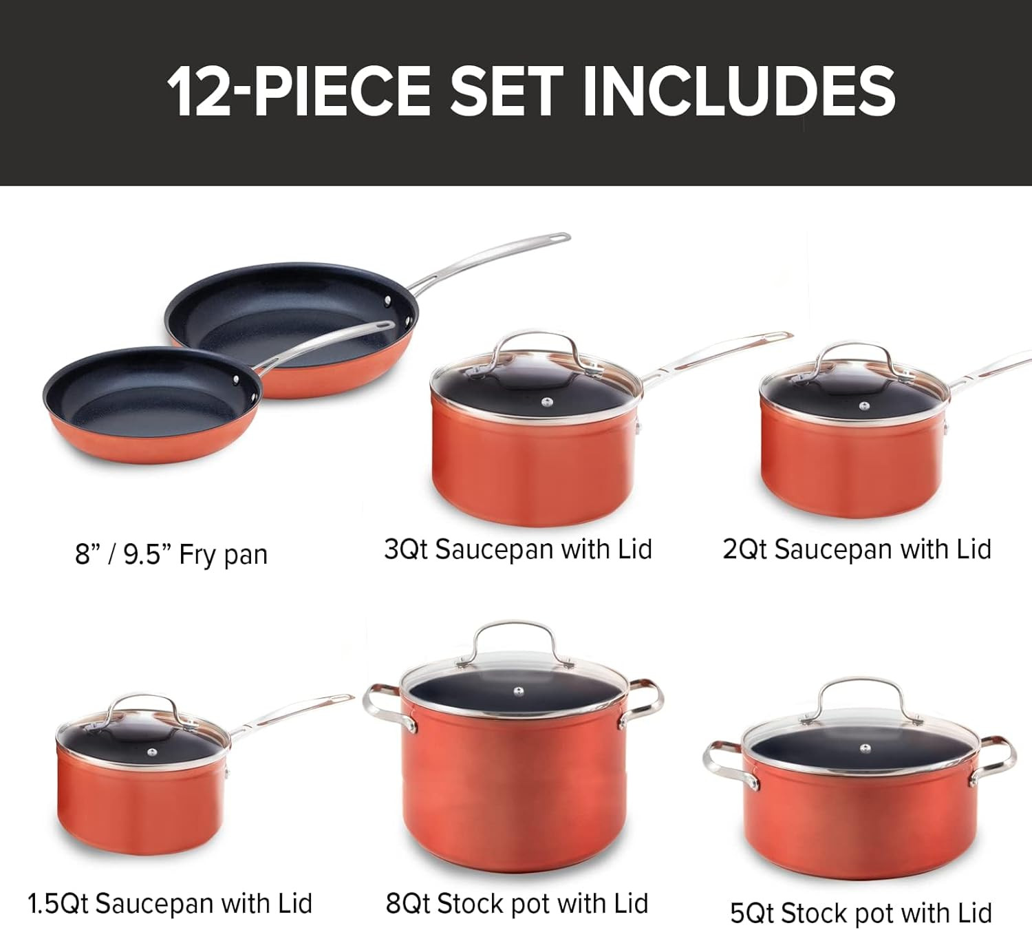 12Pc Non-Stick Cookware Set, Induction-Ready & PFAS Free