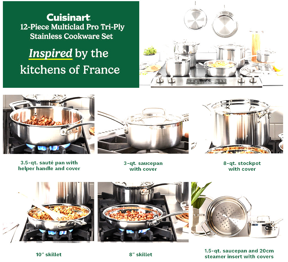 Cuisinart 12-Piece MultiClad Pro Triple Ply Stainless Steel Pots and Pans – NEW