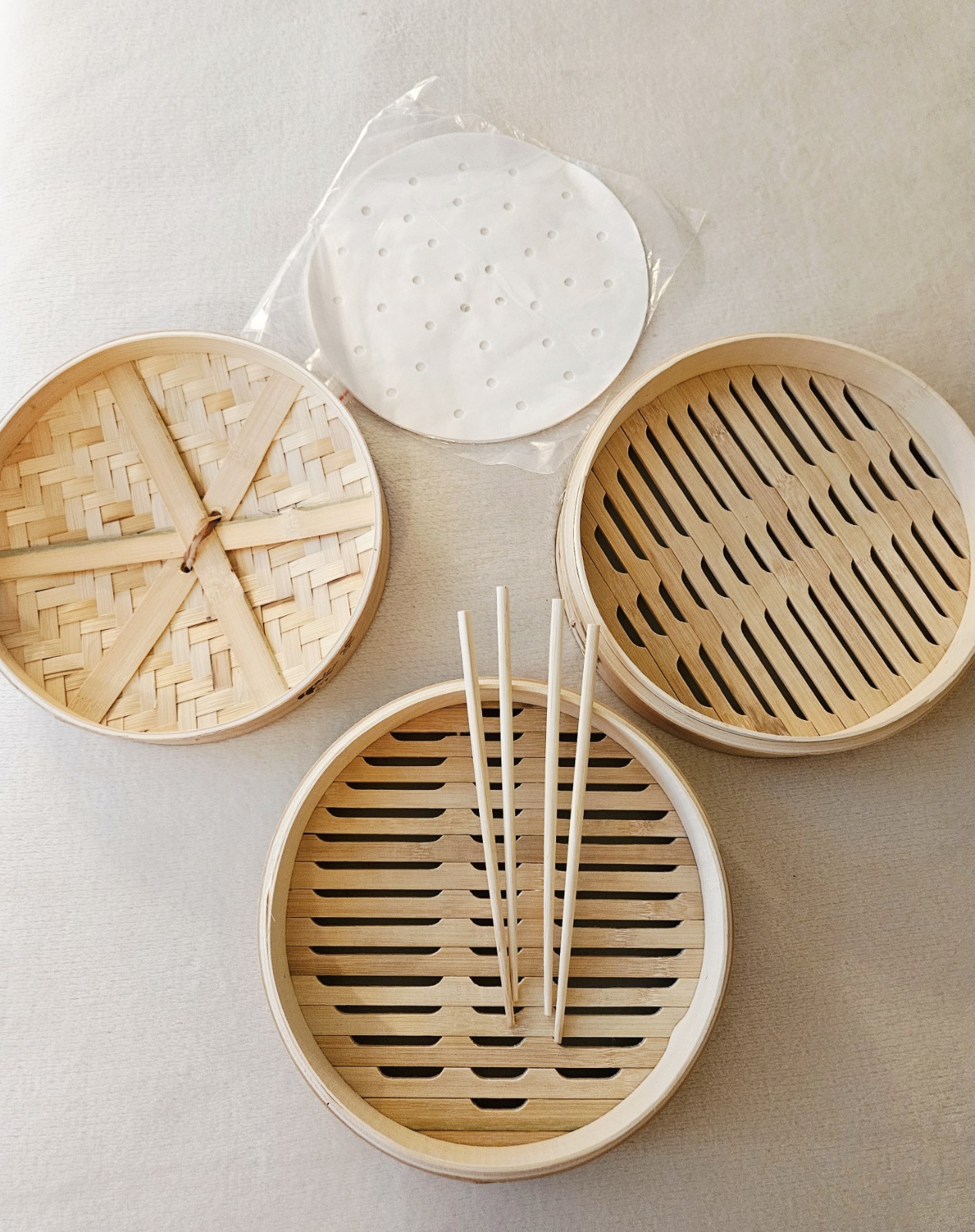 10″ Natural Bamboo 2-Tier Steamer with 4 Chopsticks & Approx 35 Paper Liners