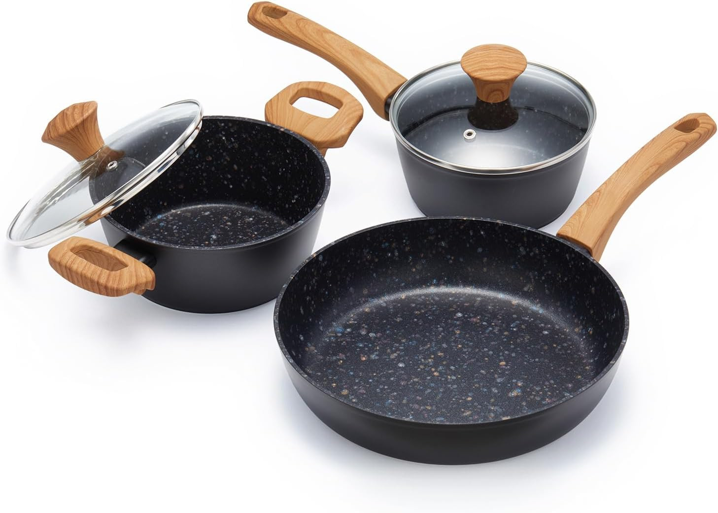 Nonstick 3-Piece Cookware Set | Frying Pan & Pots | Induction & Dishwasher Safe