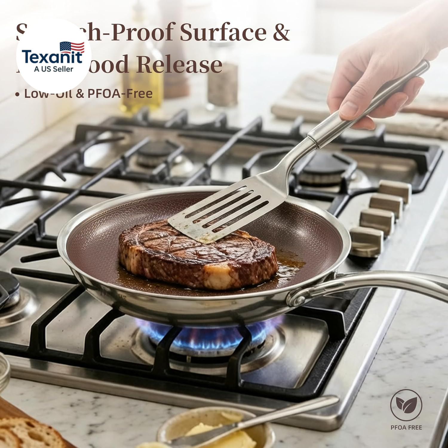 Hybrid Ceramic Nonstick 5-PC Fry Pan Set,8,10,12 Inch Frying Pans with Tempered