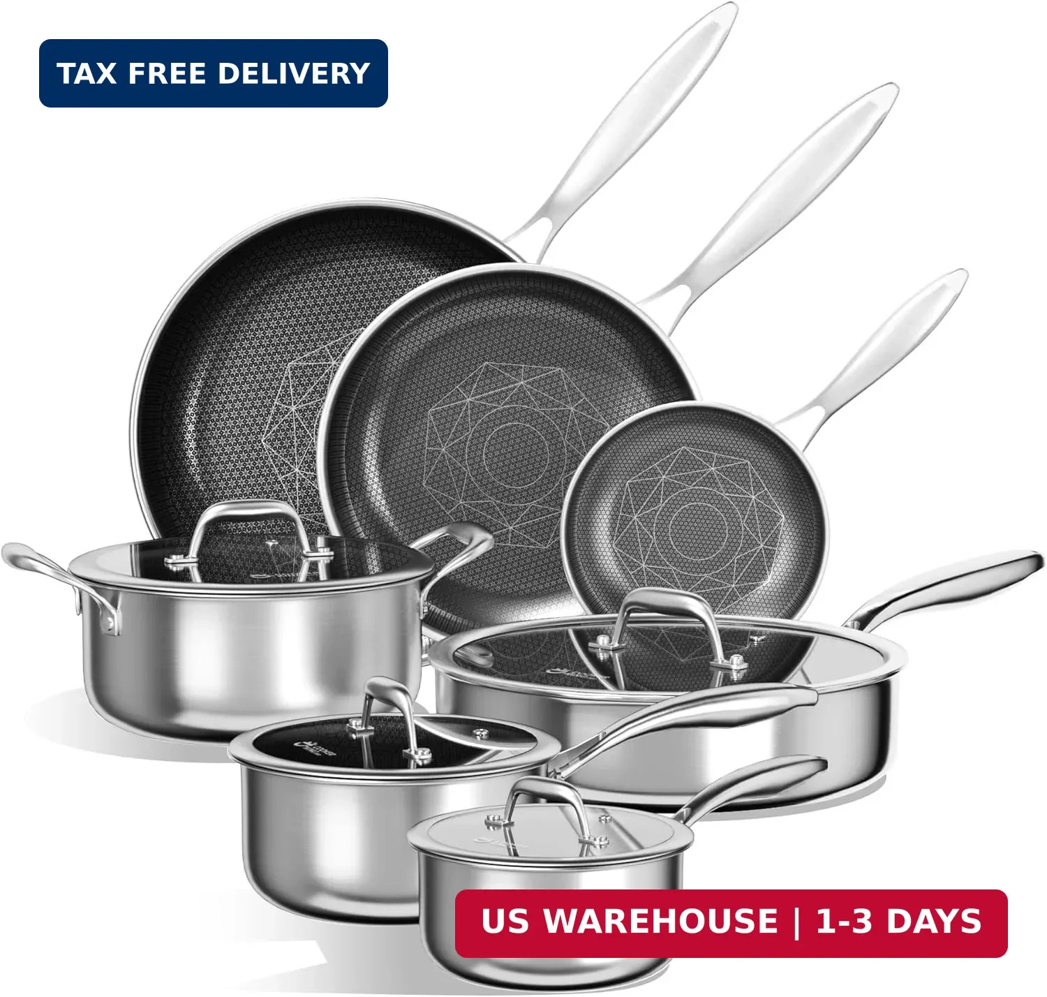 COOKER KING Stainless Steel Cookware Set, 11 Pcs Pots and Pans Set, Hybrid Ceram