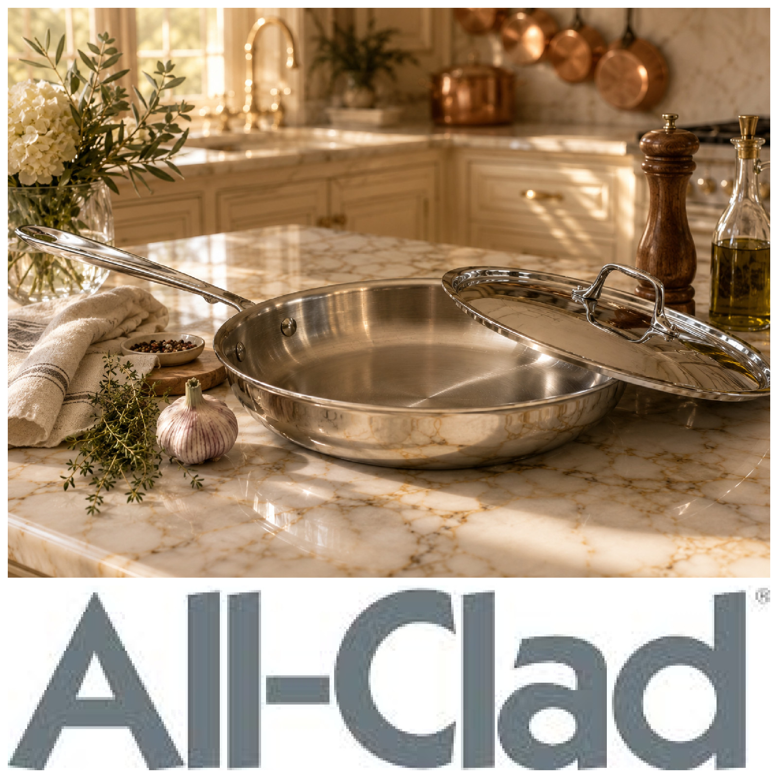 All-Clad D3 Stainless 12″ Fry Pan Skillet w/ Lid 3-Ply USA Open Box Read