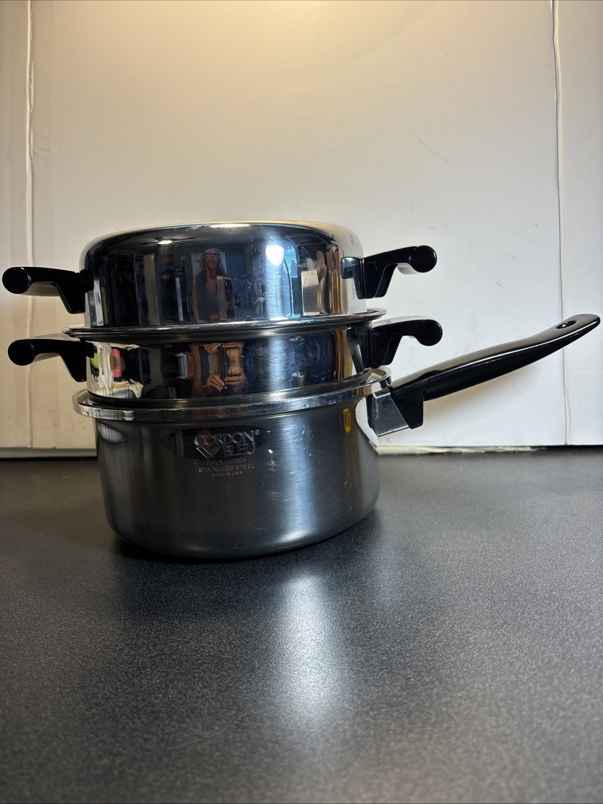 Cordon Bleu 7 Ply 3 Qt Saucepan With Steamer Basket and Dome Lid T304 VGC