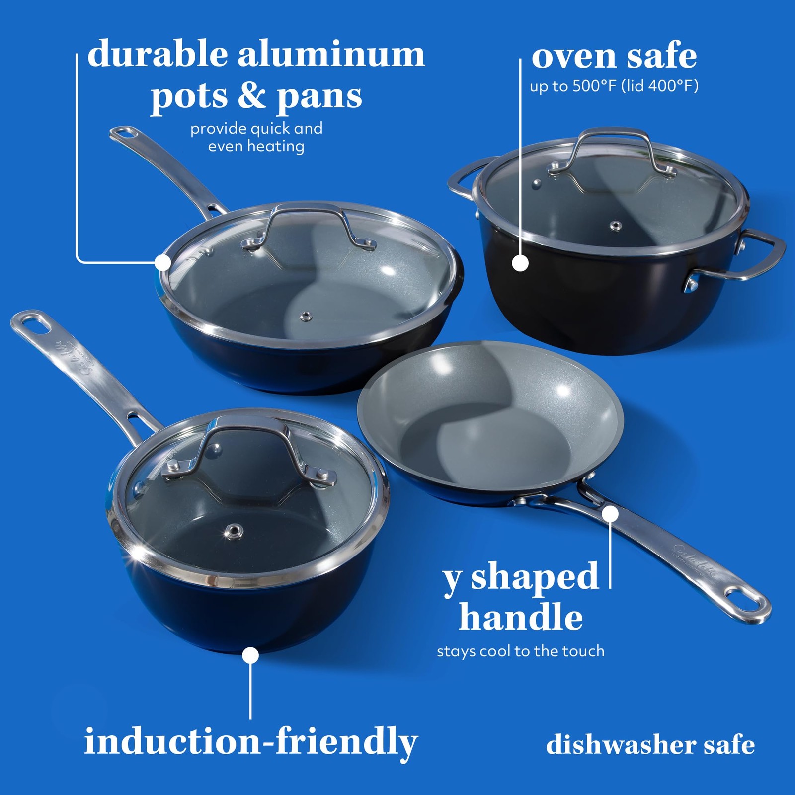 10 Piece Nonstick Cookware Set Black Aluminum Induction Friendly Oven Safe