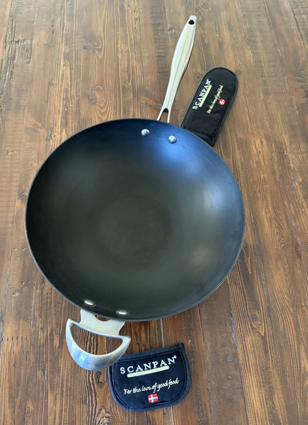 SCANPAN Non-Stick Wok Pan Black/Silver Double Long Handle w/ Handle Covers