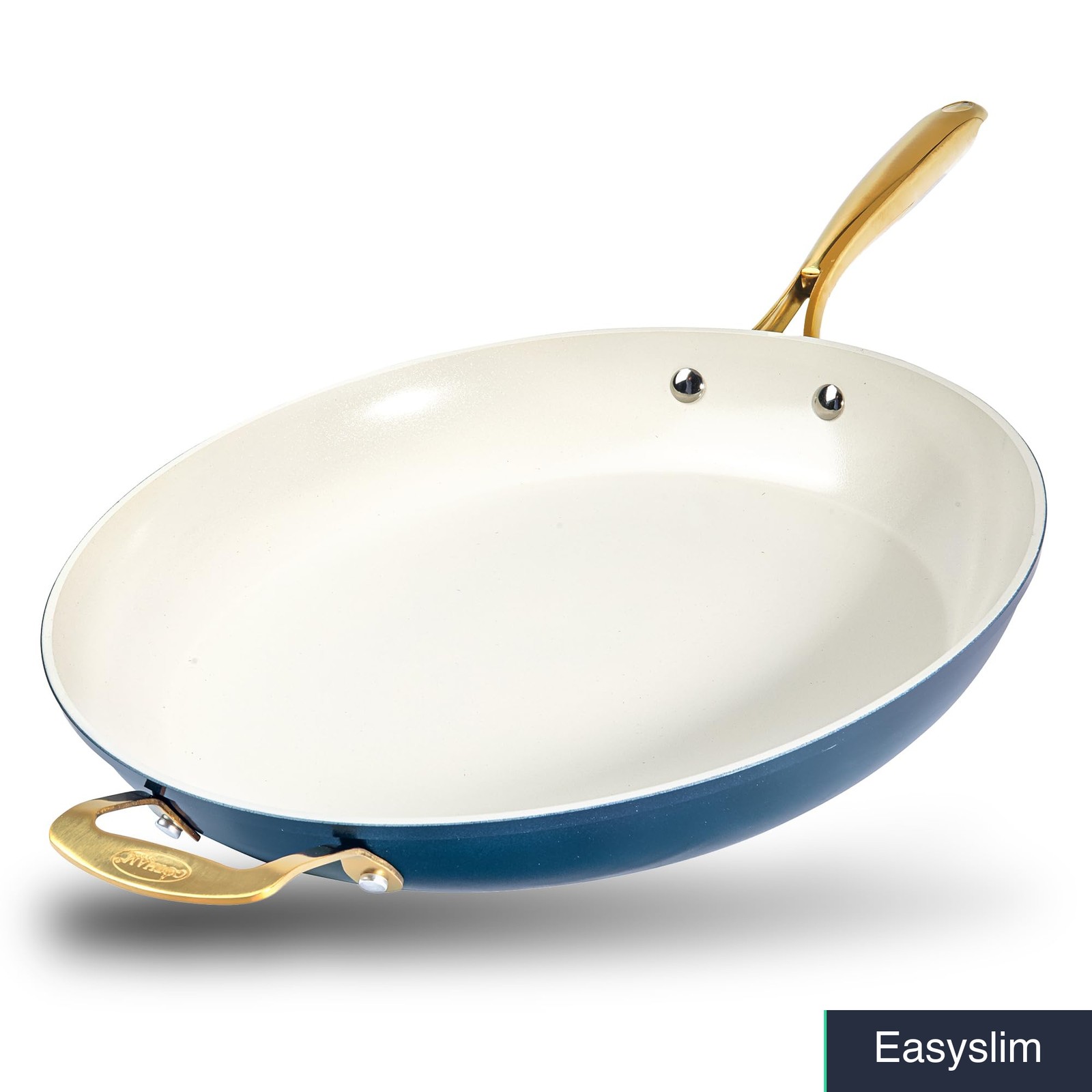 Frying Pan, 14 Inch, Ceramic Nonstick, Cream Navy, Oven Safe 500°F