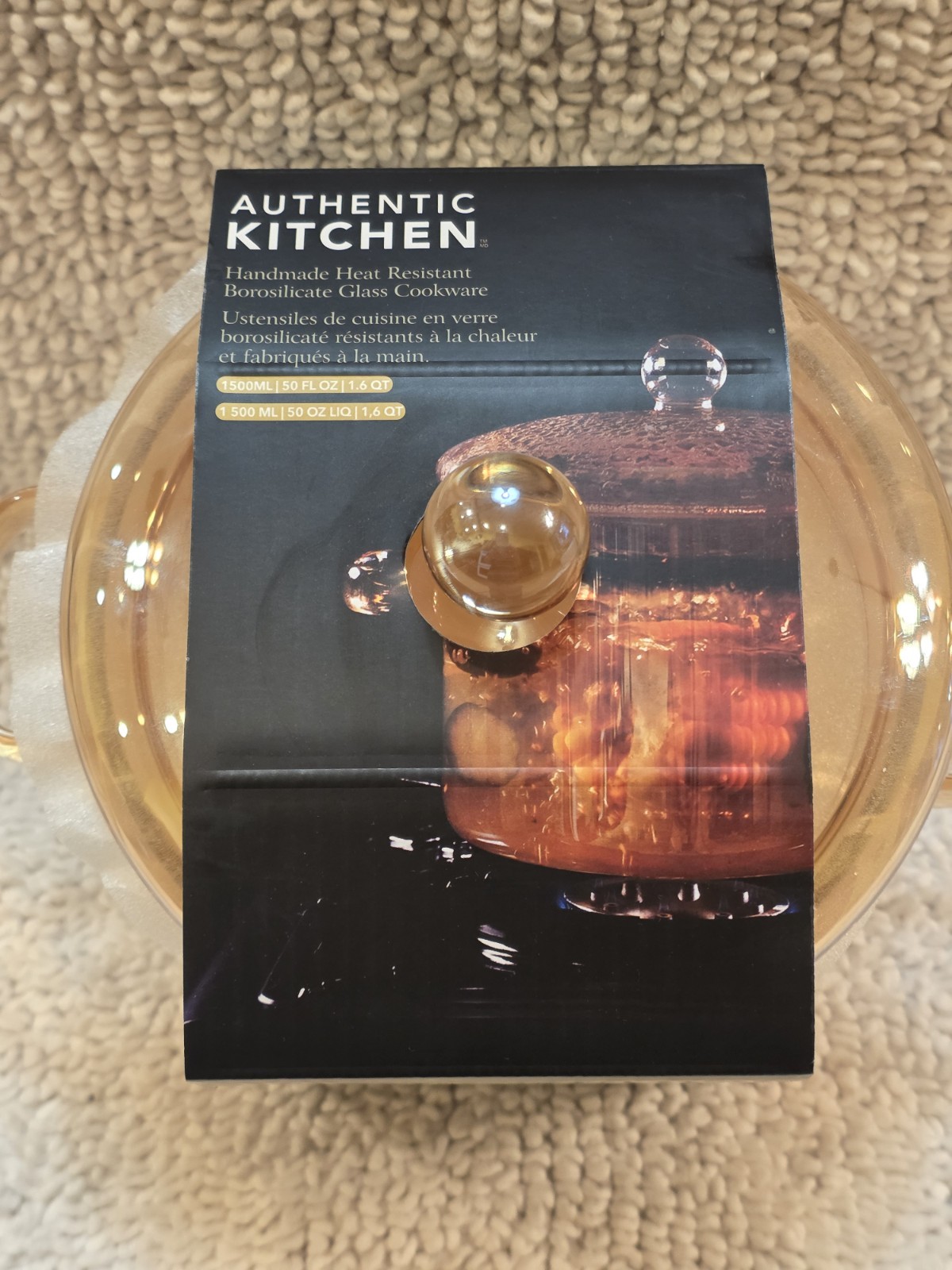 Authentic Kitchen Heat Resistant 1.6L Borosilicate Glass Sauce Pan W/Lid USA NEW