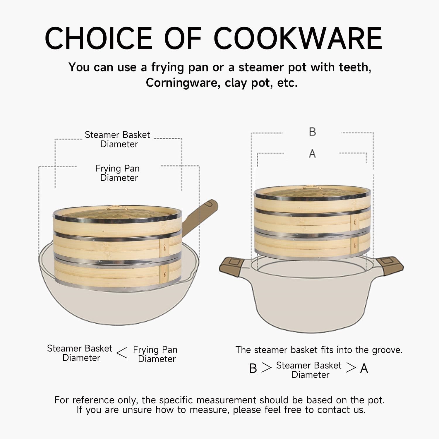3-Tier Kitchen Bamboo Steamer with Stainless Steel Rings for Asian Cooking |