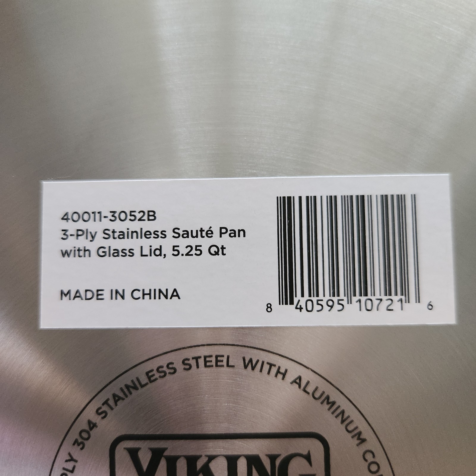 Viking 3-Ply 18/8 Stainless Steel Saute Pan Glass Lid- 5.25 Qt/4.9 L- NWT!
