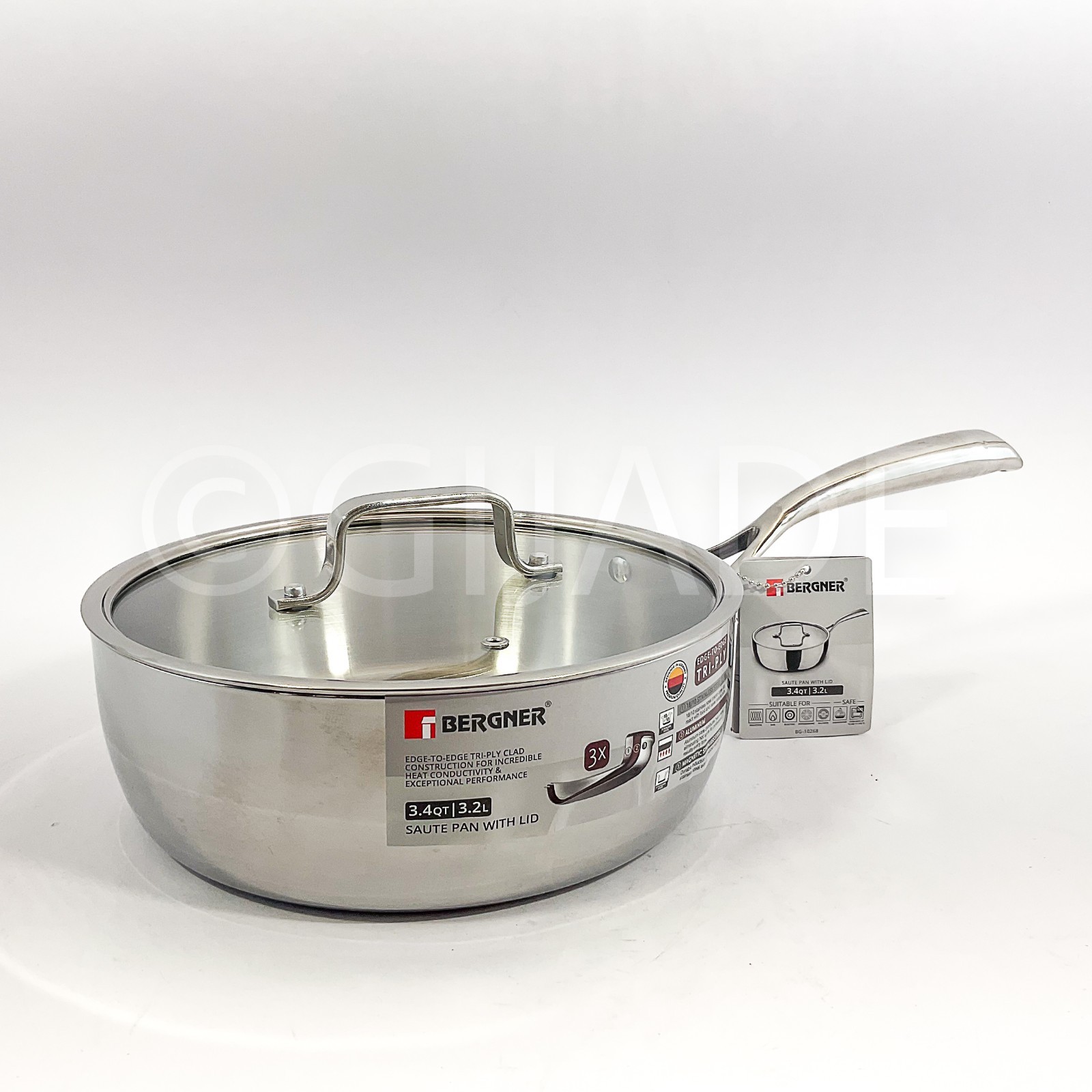 Bergner Edge-To Edge Tri-Ply Stainless Steel 3.4-qt Saute Pan With Lid