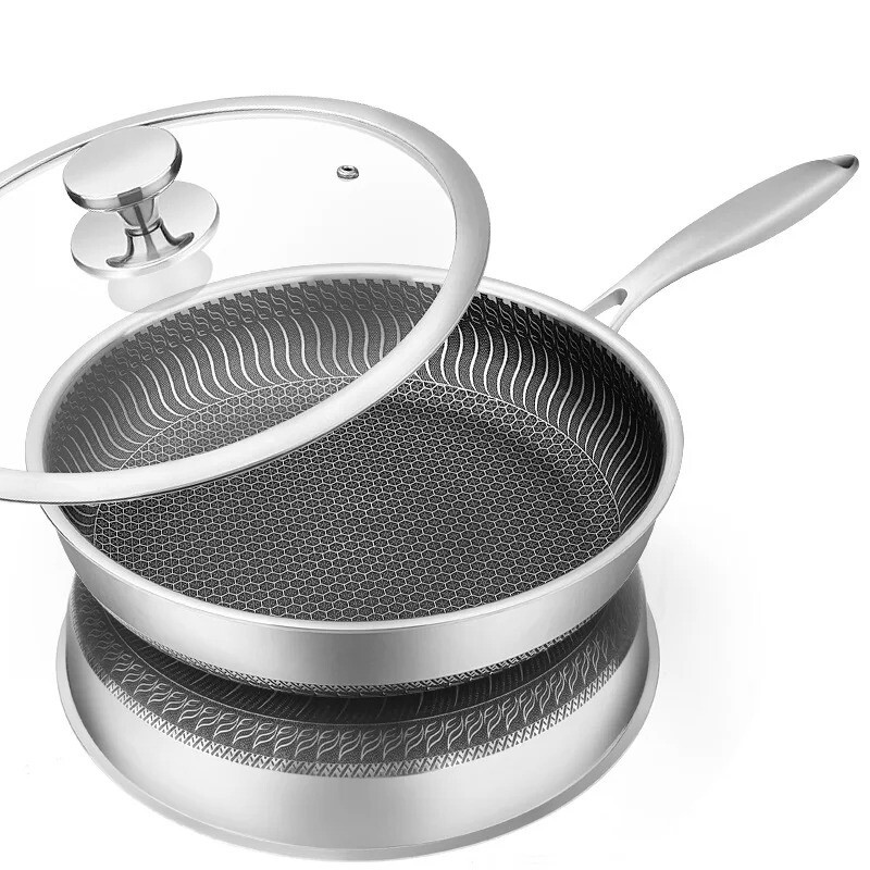 Nonstick Frying Pan Glass Lid Stainless Steel 26-28cm All Cooktops 1-2L