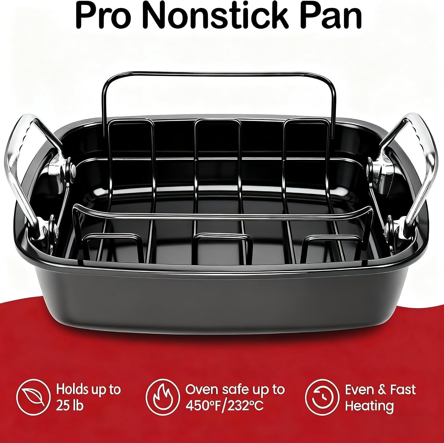 Large Nonstick Roasting Pan Set with Rack – Dark Grey