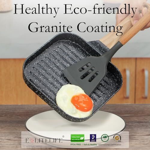 Nonstick Grill Pan for Stove Tops 7 Inch Granite Coating Square Grill