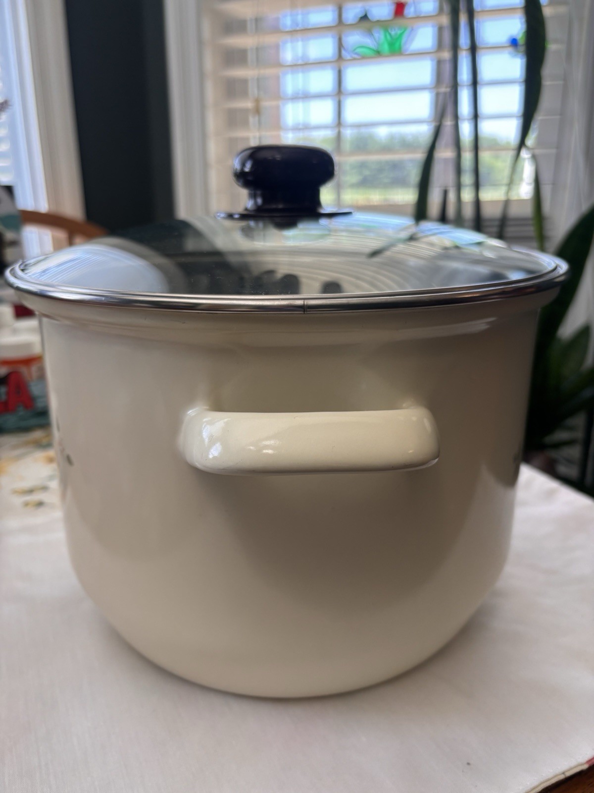 Vintage Pfaltzgraff Tea Rose Enameled 8 Qt Stock Pot with Steamer Insert Basket