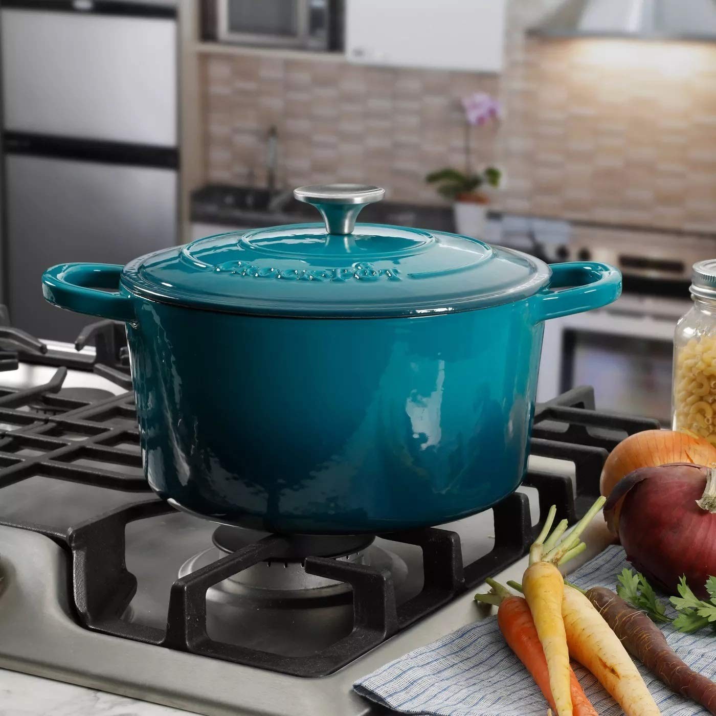 Crock-Pot Artisan 5-Quart Round Enameled Cast Iron Dutch 5-Quart, Teal Ombre