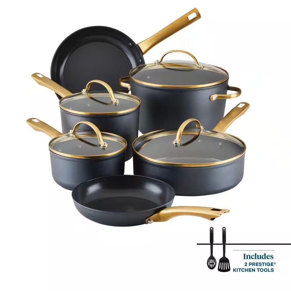 Farberware Forged Induction 12-Piece Aluminum Ceramic Nonstick Cookware Set Blac