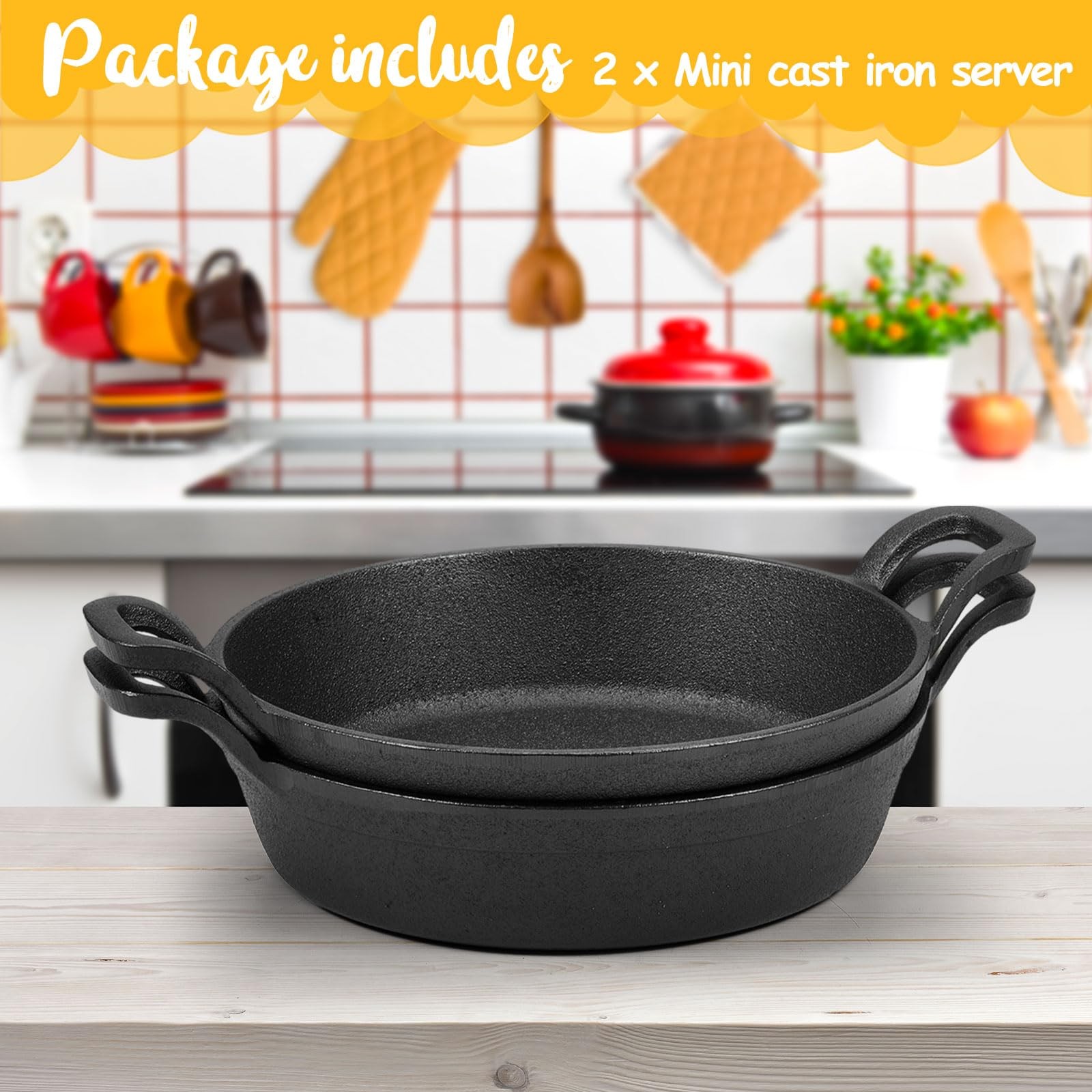 Mini Cast Iron Skillets 7 x 7 x 1.7 Inch Cast Iron Pan Small Ramekin Set Blac…