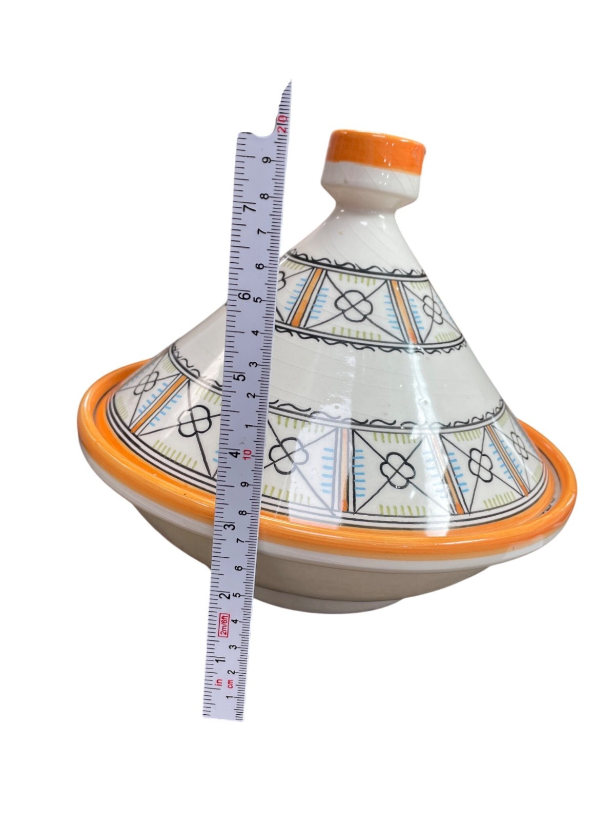 Moroccan Fes Glazed Handpainted Tagine Artisan Pottery 8″x9.5″ SKU 9340-R1S2