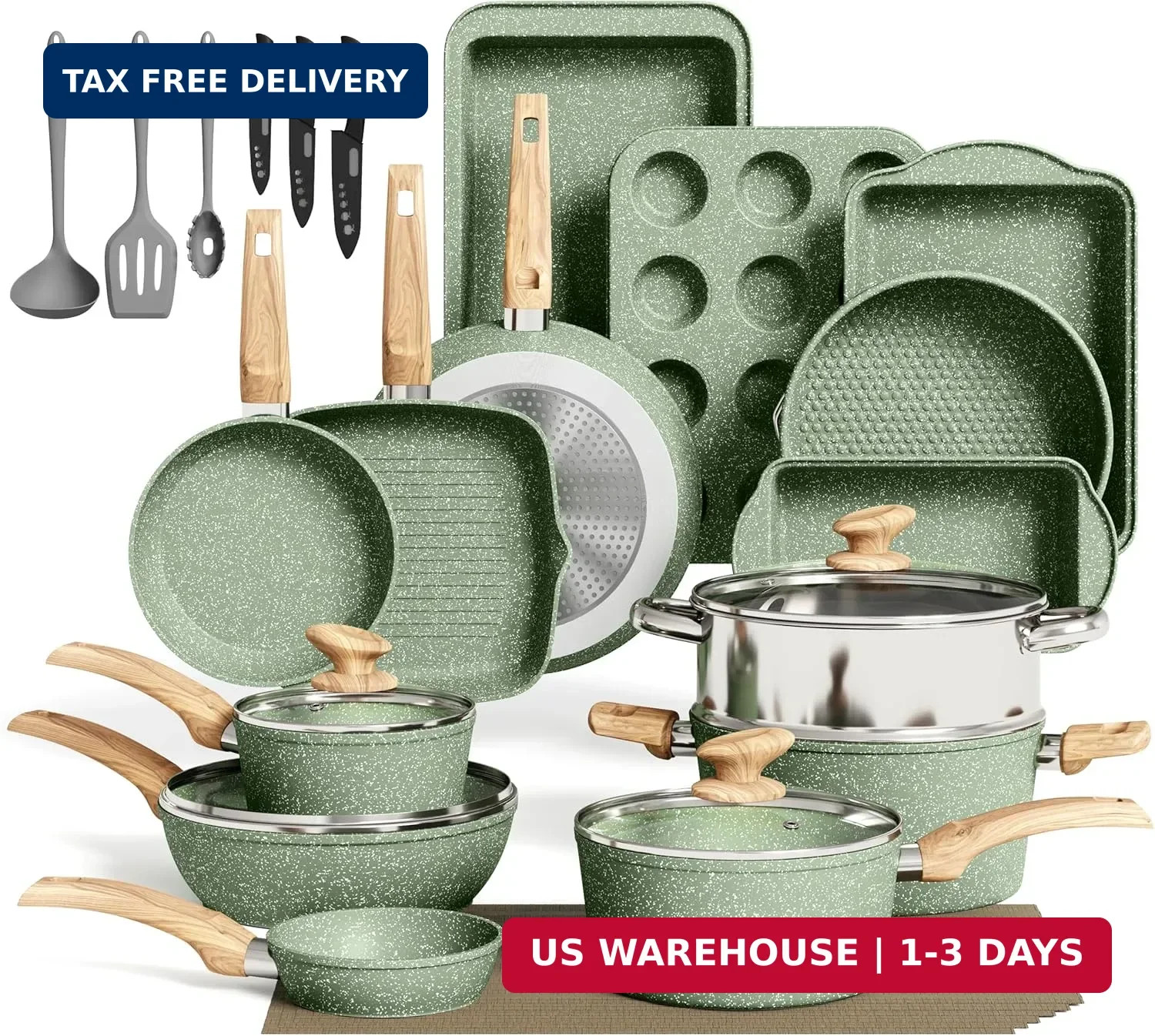 MAISON ARTS 30 Piece Pots and Pans Set Non Stick, Kitchen Cookware & Bakeware Se