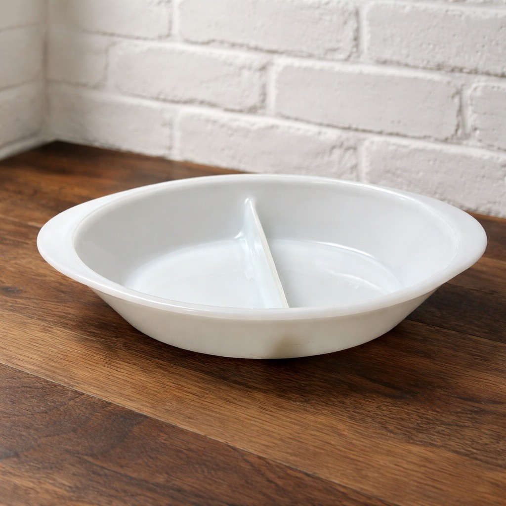 Vintage Glasbake J239 Divided Casserole / Serving Dish – White Milk Glass – 1 Qt