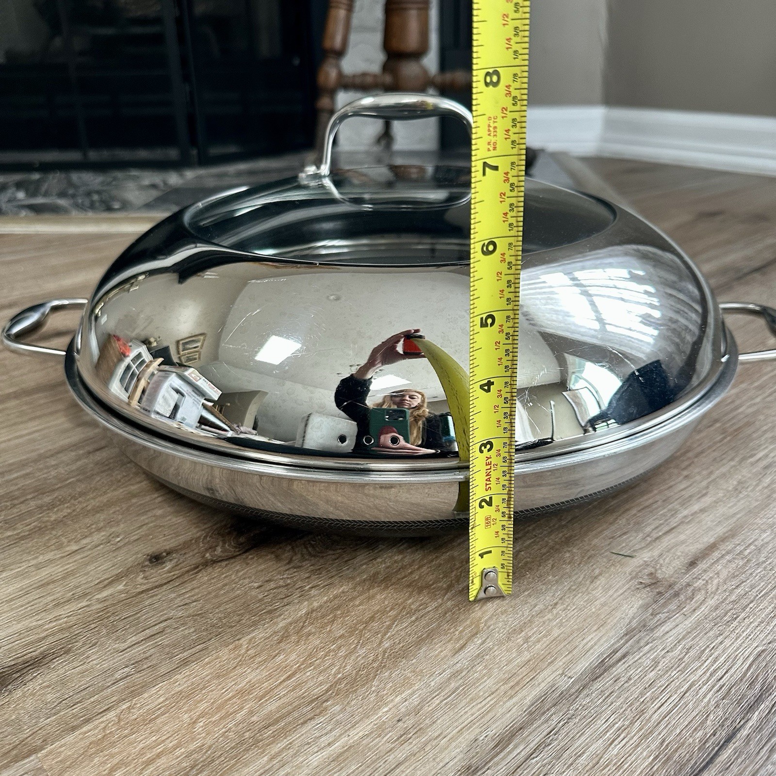 HexClad Hybrid Nonstick 14″ Frying Pan, Stainless Steel Lid Skillet Used #8730
