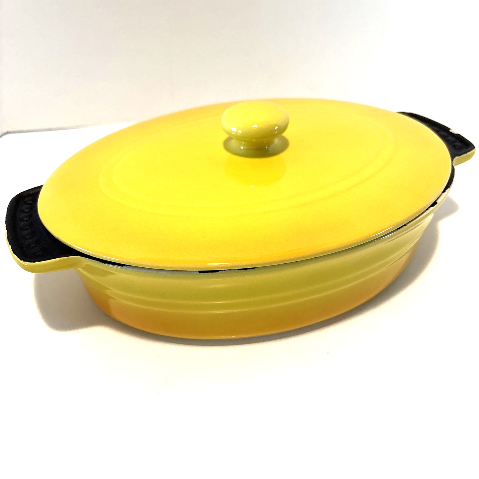 Parini Yellow Enamel Cast Iron Oval Casserole Dish w/ Lid Cookware