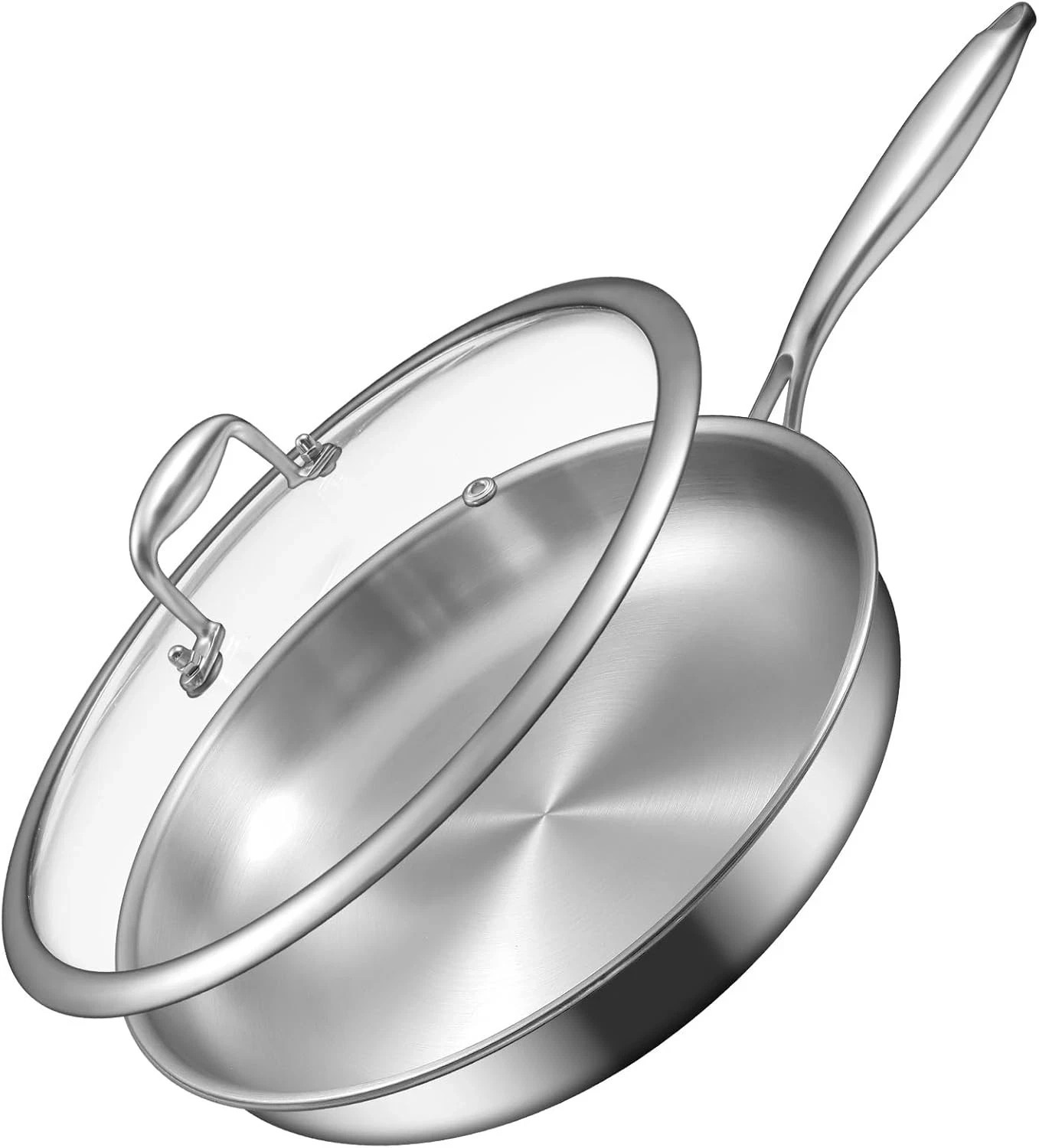 12 Inch Tri-Ply Stainless Steel Frying Pan, Compatible with All Cooktops Up to 6
