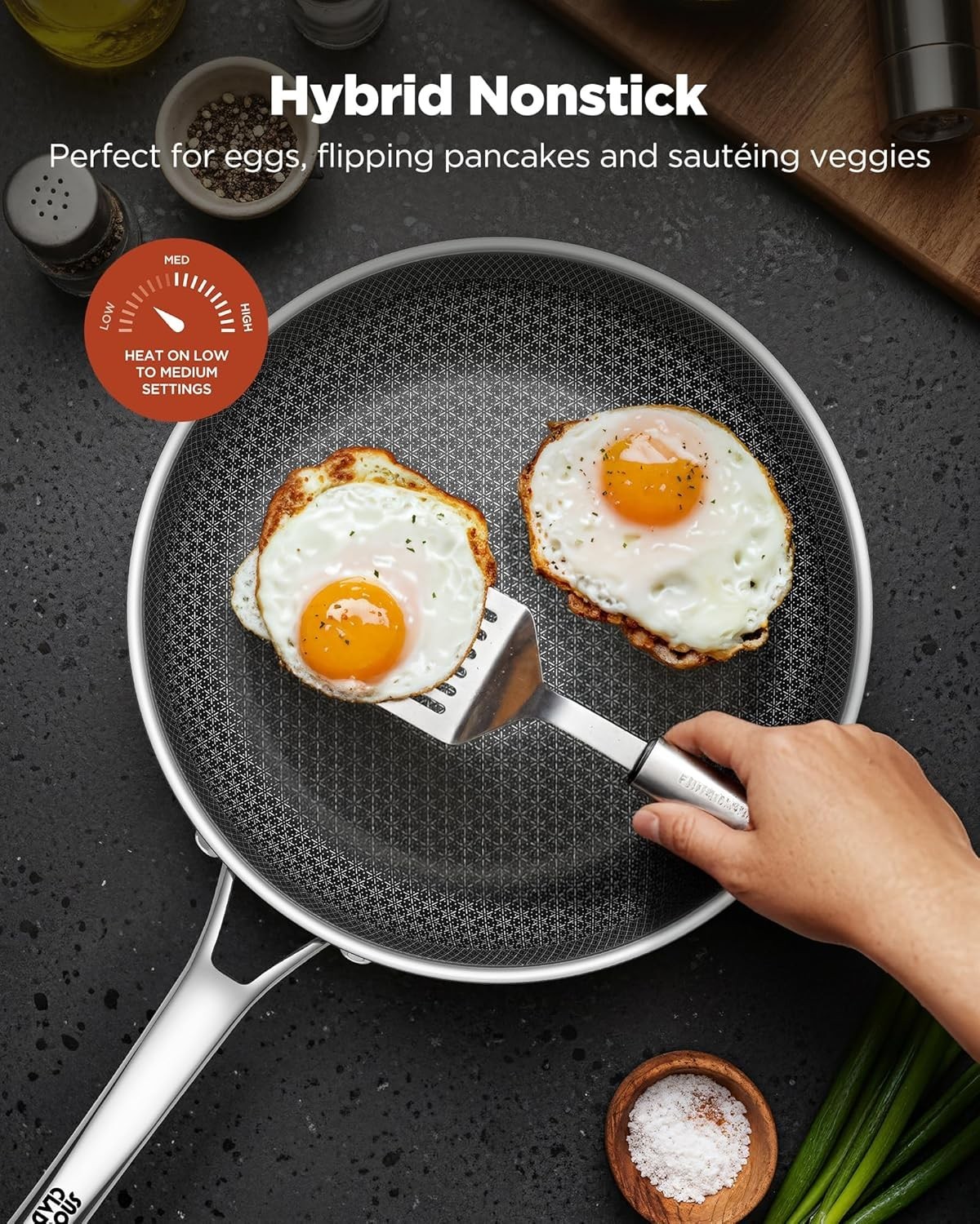 Non Stick Frying Pans set, 8+10+12 inch with Lids, Hybrid Pans Set, Stainless St