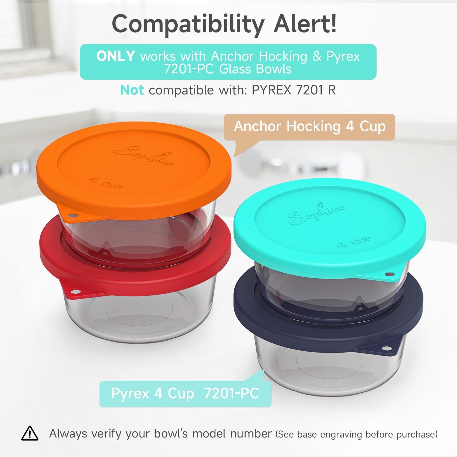 4 Cup Round Silicone Storage Cover Lids Replacement for Anchor Hocking and Py…