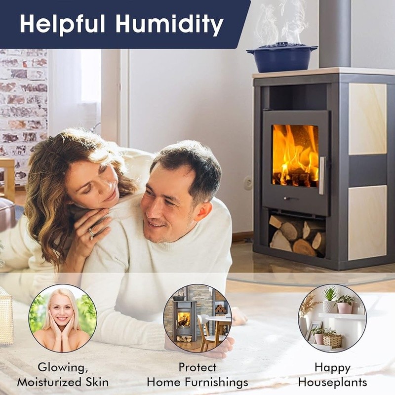 Cast Iron Wood Stove Steamer Humidifier Aroma Diffuser Durable Heavy Duty Blue