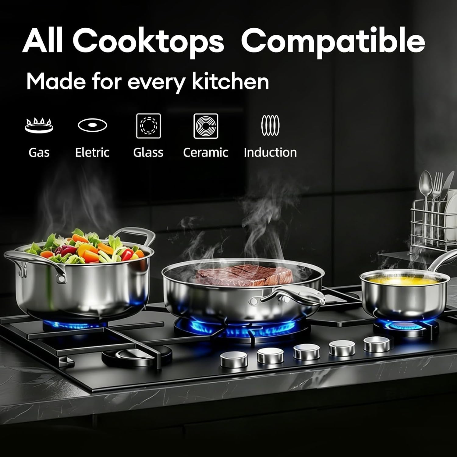 Stainless Steel 7PCS Cookware Set, Non-Toxic, Induction, Dishwasher Safe