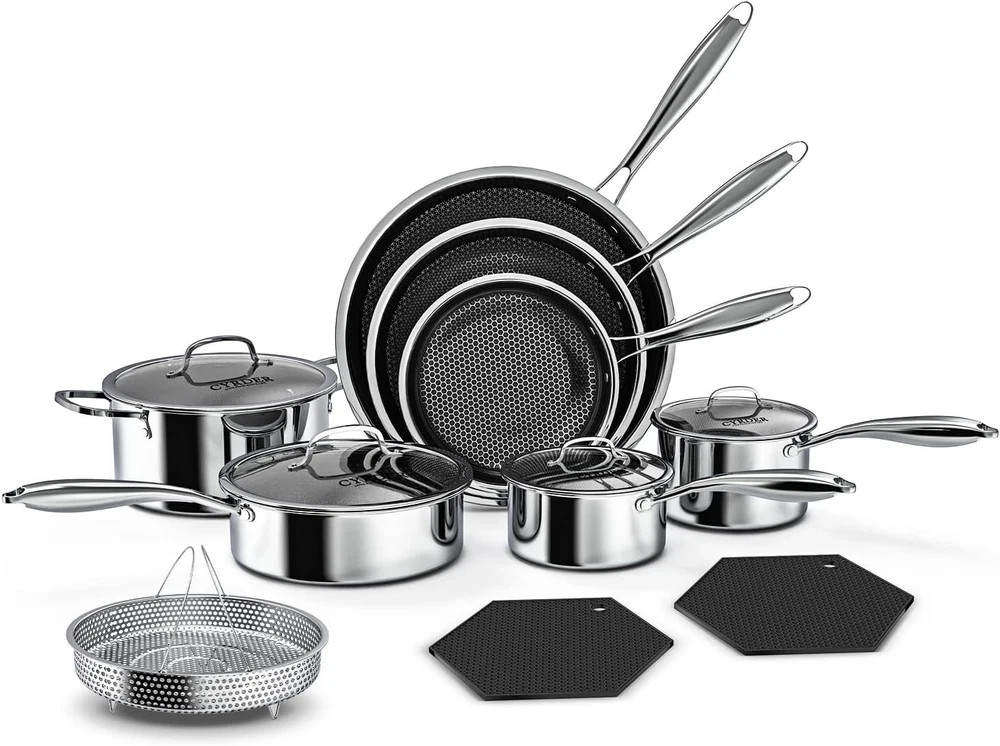 14-Piece Nonstick Hybrid Hex Cookware Set – Induction & Oven Safe, PFOA Free