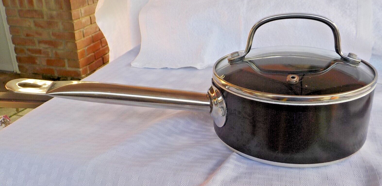 Tabletops Unlimited 1 Qt sauce pan glass venter lid classic pot black