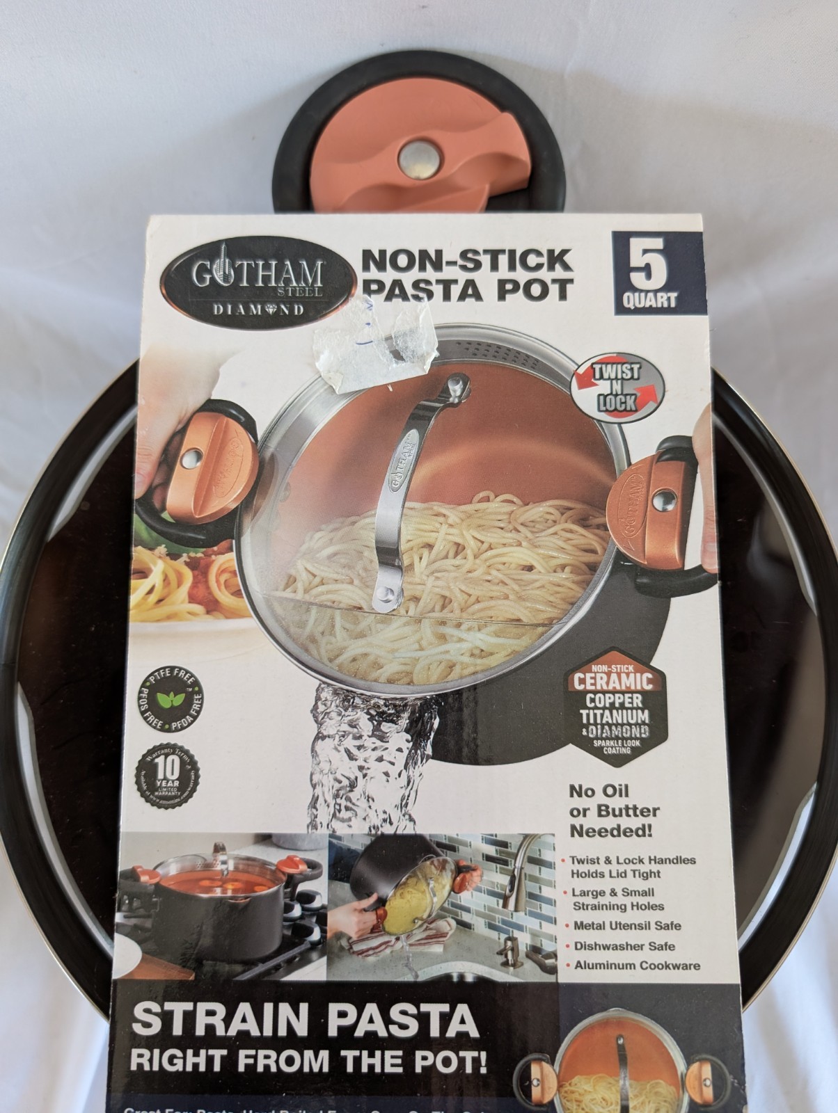 Gotham Steel 5 Quart Stock Multipurpose Pasta Pot with Strainer Lid & Twist