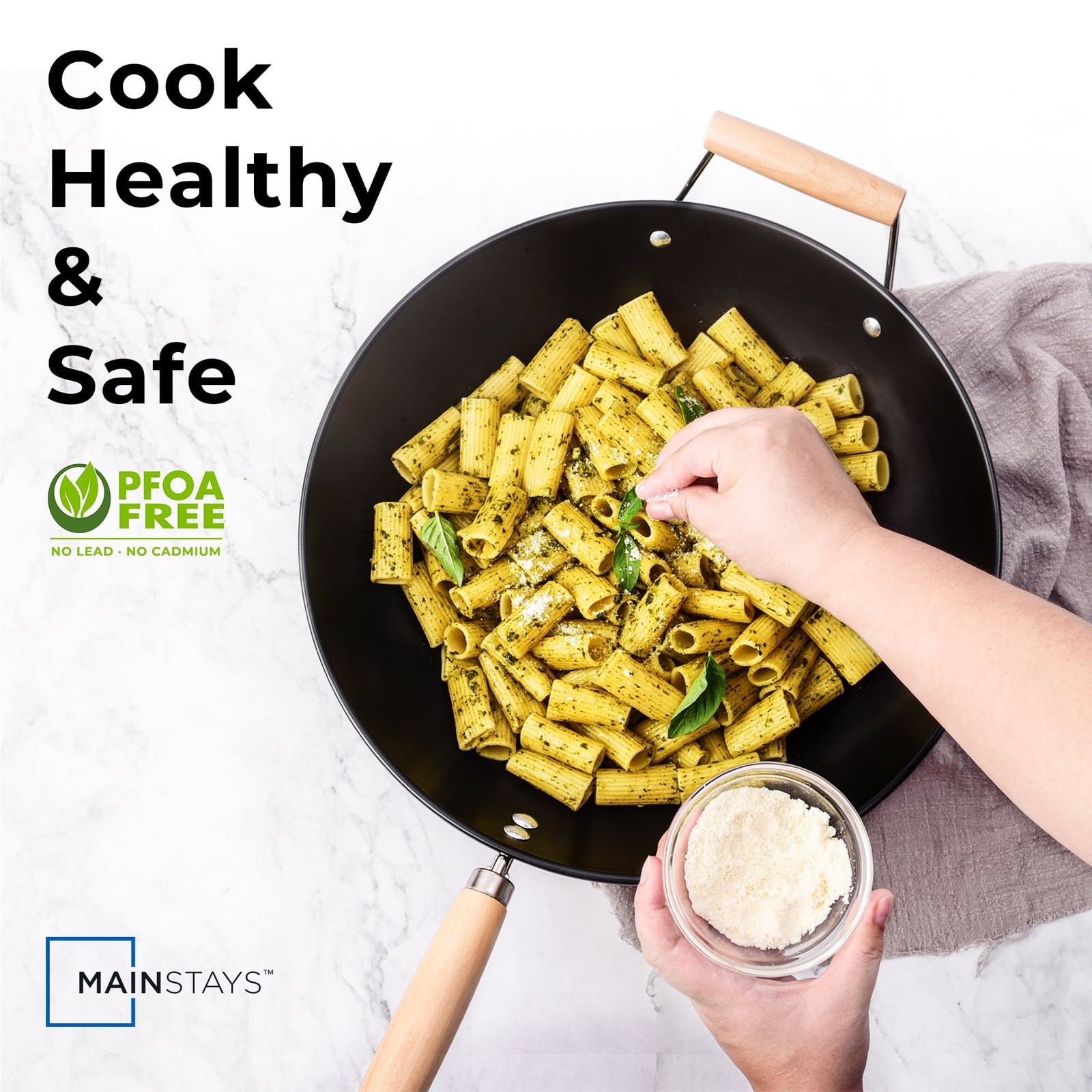 Mainstays Easy clean, hand wash recommended Carbon Steel, Non-Stick, NS Wok