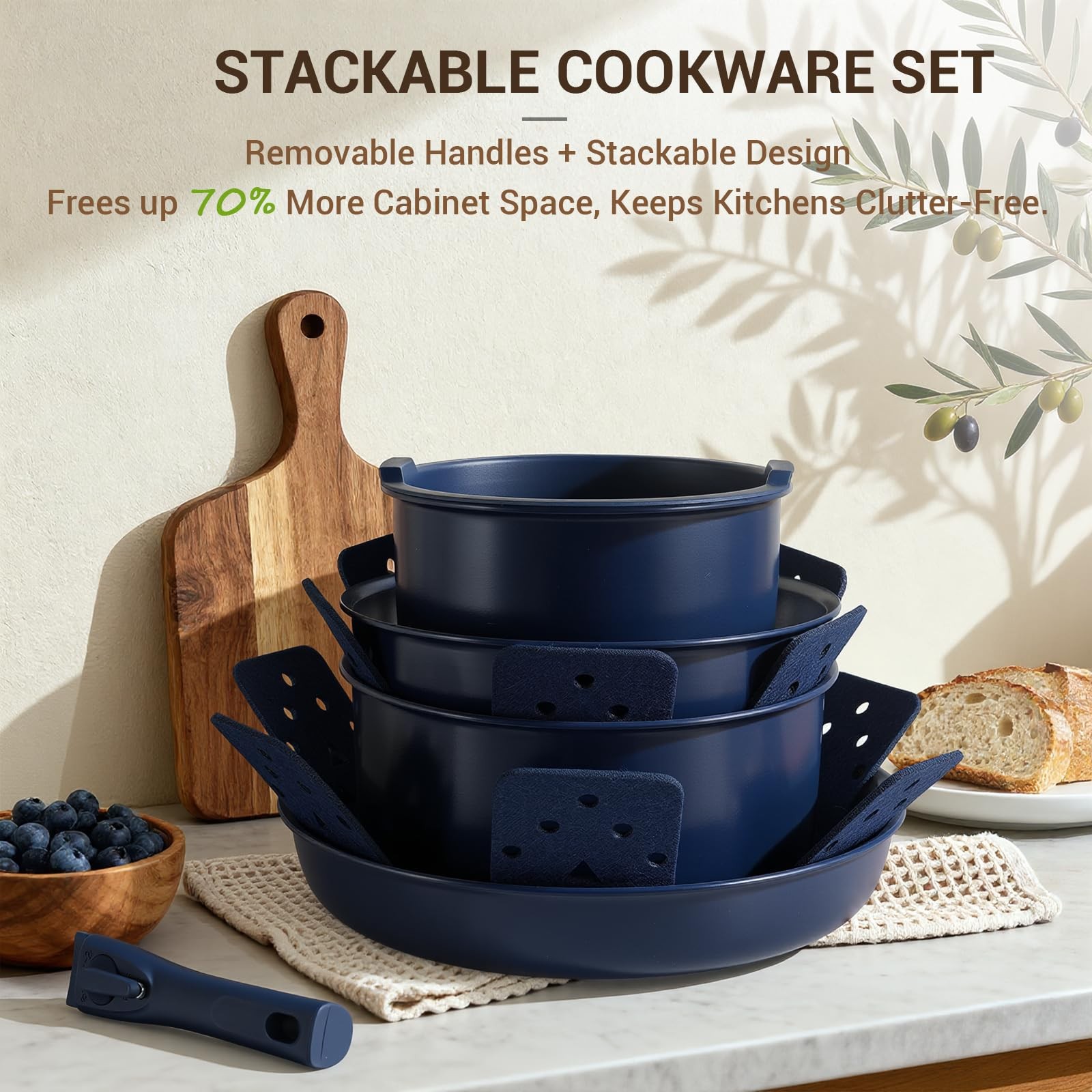 18-Piece Ceramic Pots and Pans Set Non Stick, Non Toxic Cookware Set with Remova
