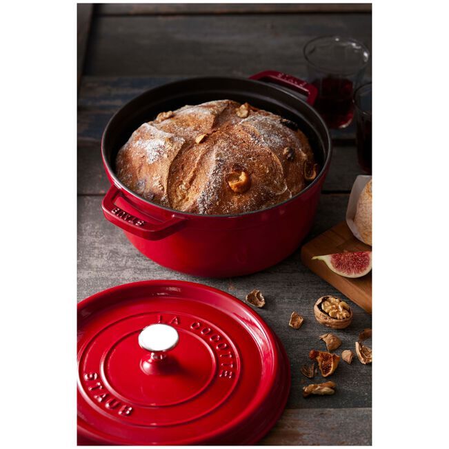 Staub Round Cocotte 4 Quart 9.4 inches 24 cm Large Double-Handed Cast Cherry Red