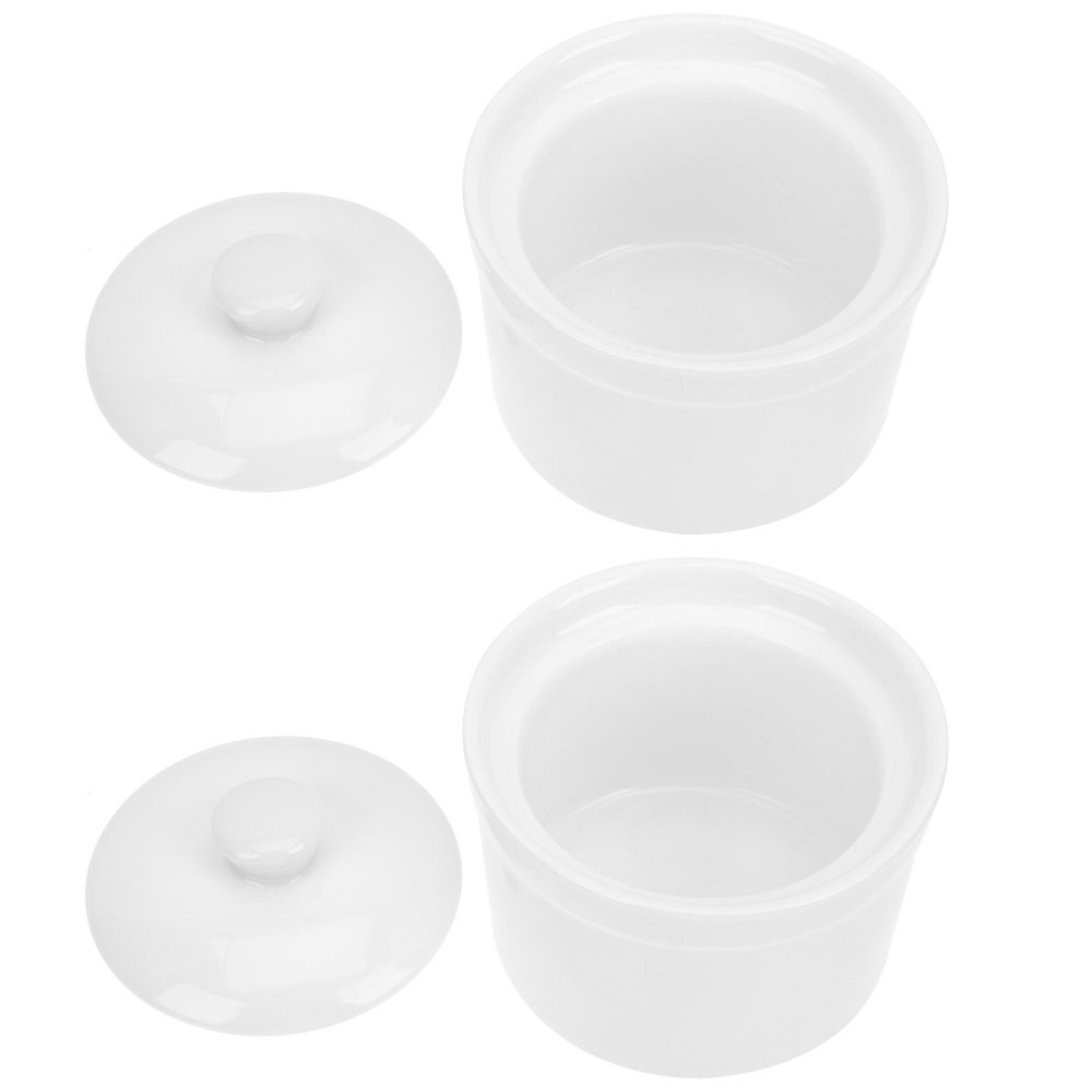 2Pcs White Ceramic Soup Crocks Porcelain Stew Pots for Cooking and Serving