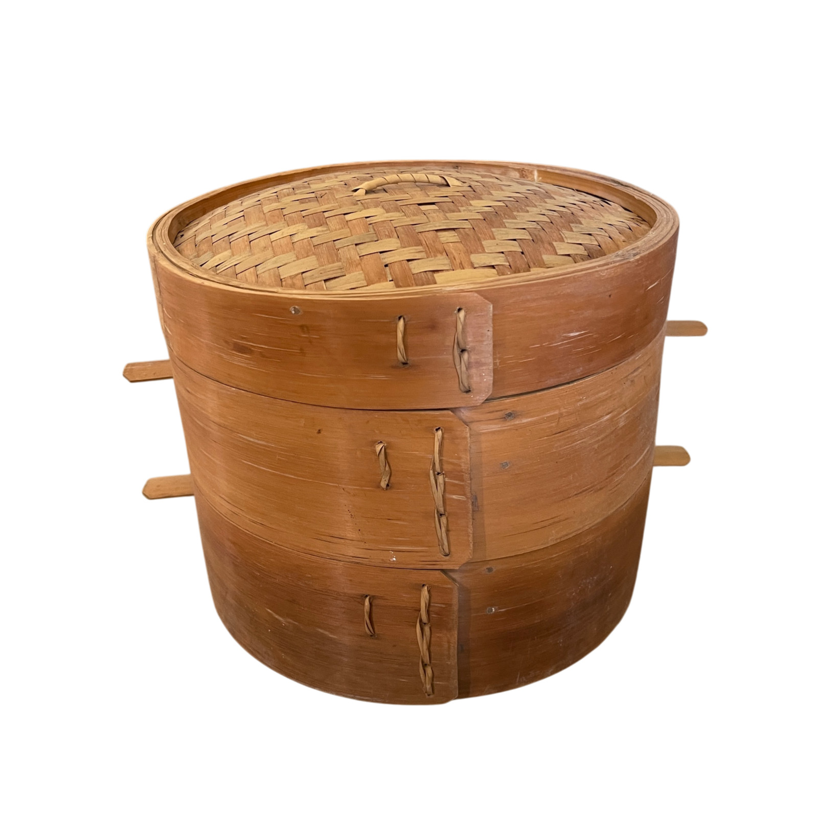 Vintage 3 Tier Bamboo Steamer Basket 13” Round w Lid Asian Kitchen