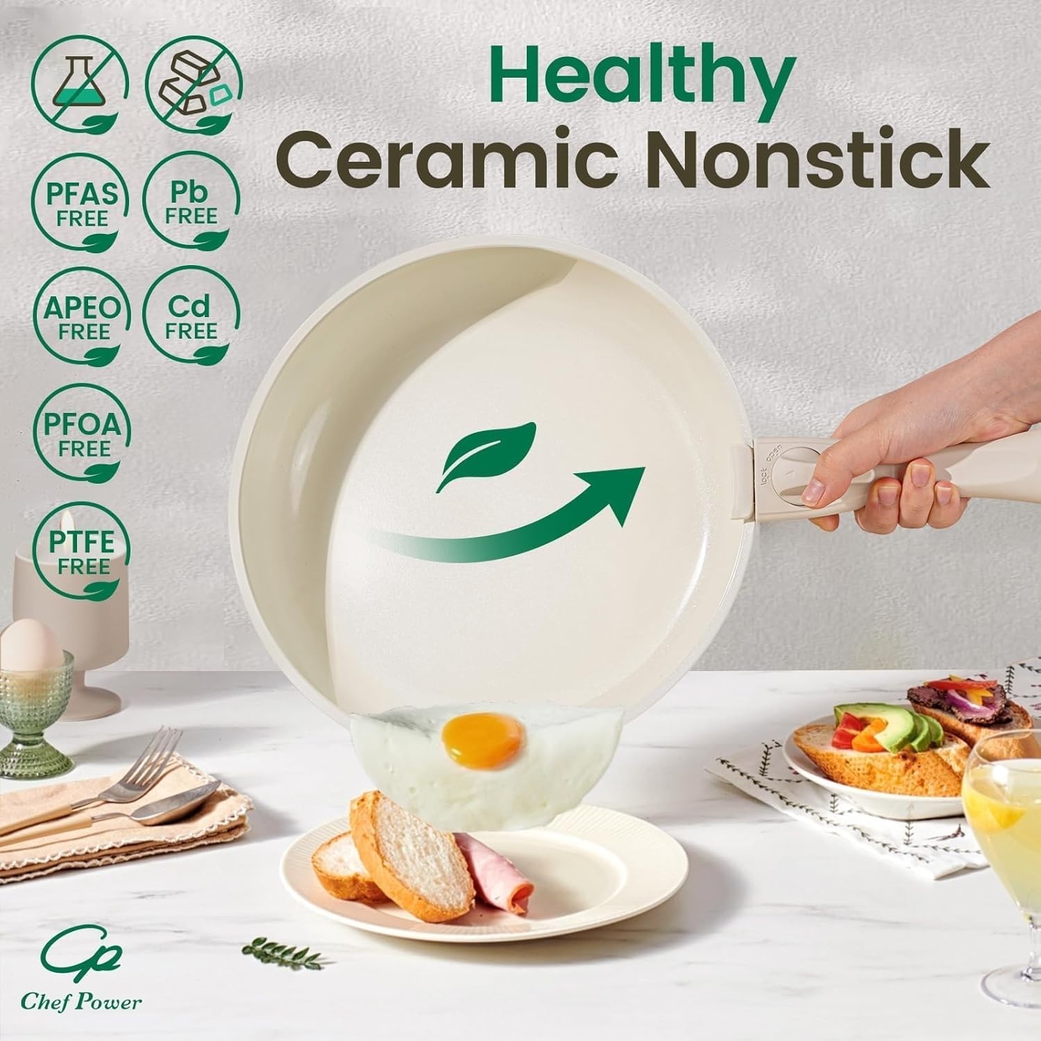 Ceramic Cookware Set Non Toxic with Detachable Handles, Healthy Nonstick Pans…