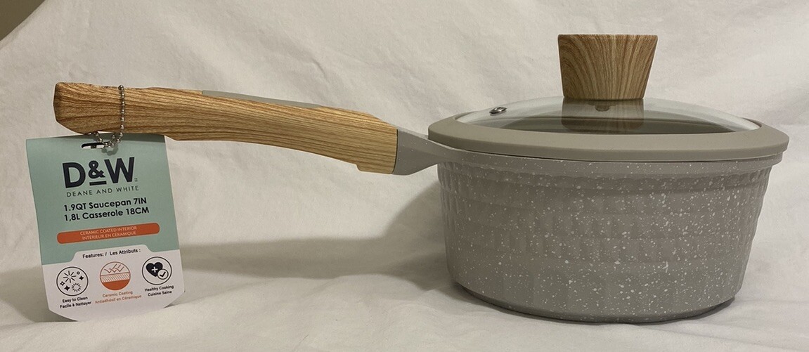 D&W Deane & White 1.9qt Sauce Pan 7” Shiny Sand/Wooden Handle NWT