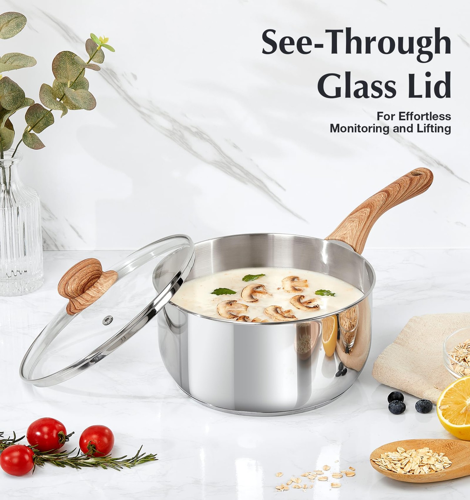 Stainless Steel Saucepan Set, 6 Piece Sauce Pan Set 1QT & 2QT & 3QT with Heat…
