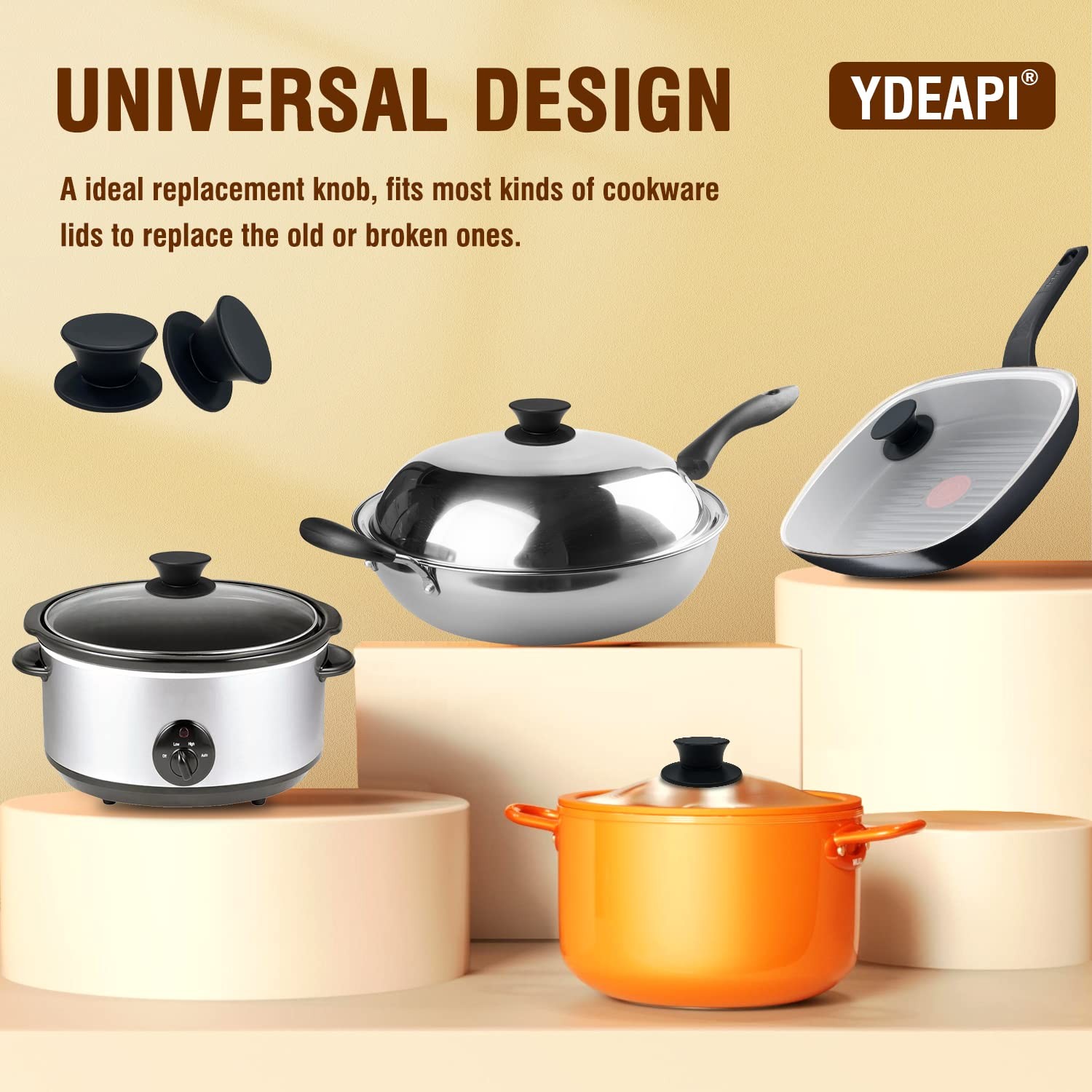 Universal Pot Lid Replacement Knobs, Silicone Pan Lid Holding Handles, Heat