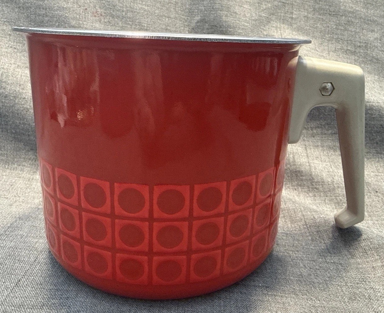 Silit Vintage Enameled Cookware Milk Sauce Pot Red Geometric W Handle No Lid 6”