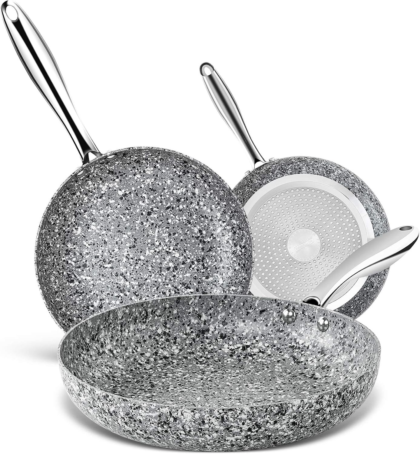 Frying Pans Set with 100% APEO & PFOA-Stone Non Stick Coating, Granite Skillet