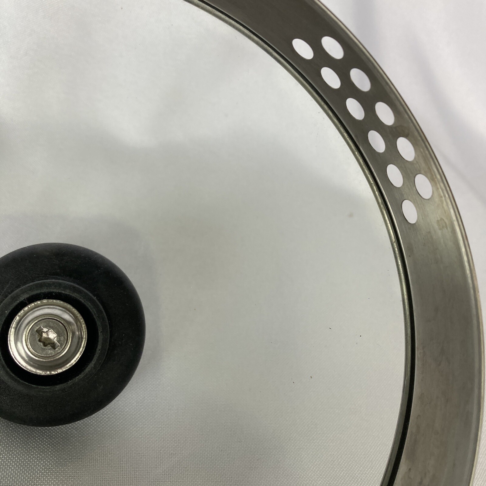 T-fal Replacement Lid 7″ Strainer Sides Glass Stainless Steel Black Handle Vent