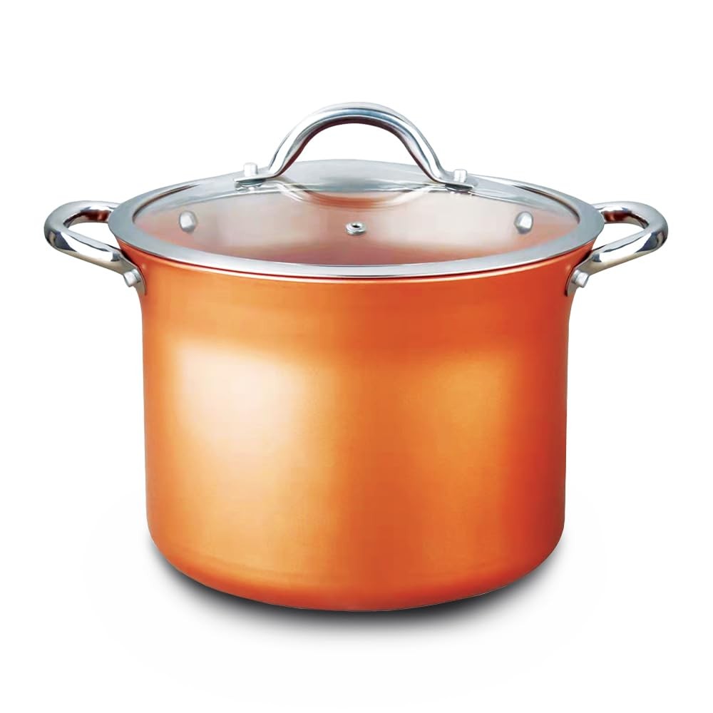 CONCORD 7 QT Copper Non Stick Stock Pot Casserole Coppe-Ramic Series Cookware…